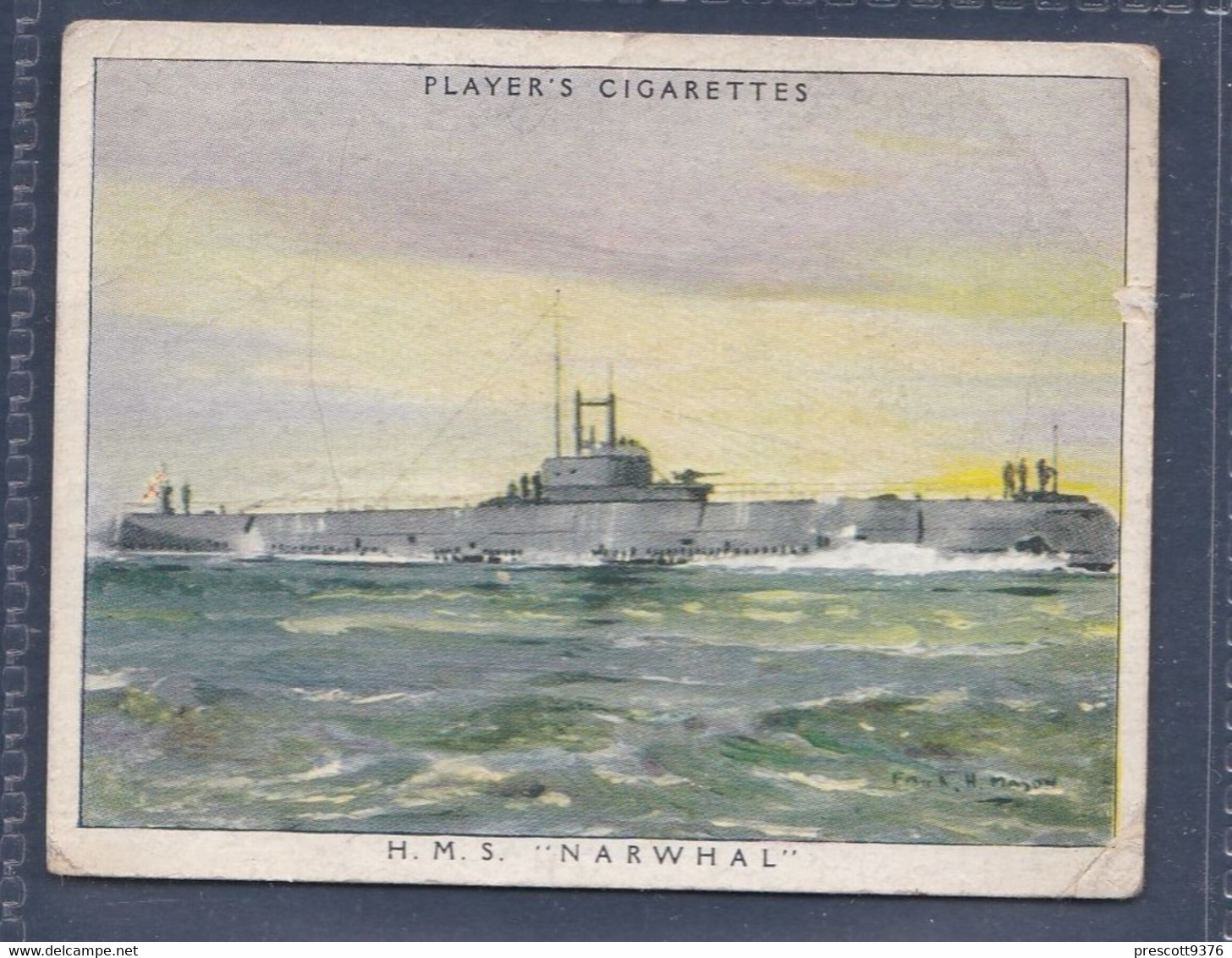 18 HMS Narwhal, Porpoise Class Submarine - Players  Naval Craft 1939 - Original Players Cigarette Card - L Size 6x8cm - Phillips / BDV