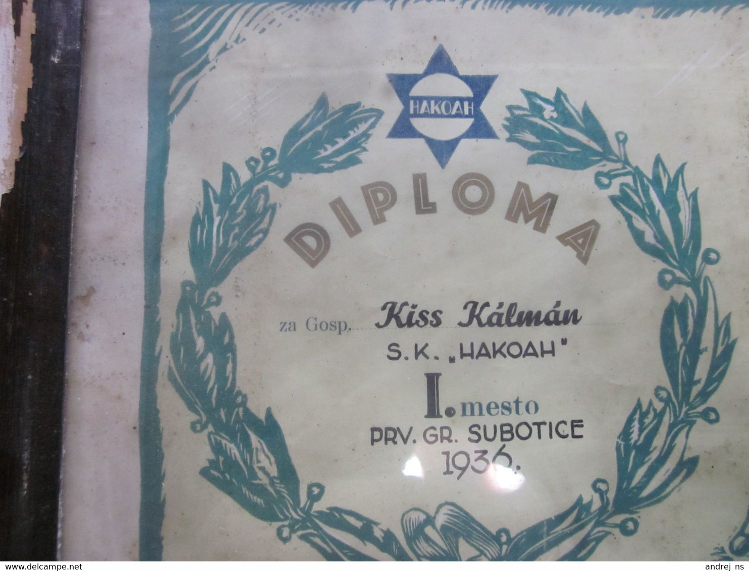 Judaica Muscular Man Judaica Poster Plakat Diploma HAKOAH Subotica Szabadka 1936 Kiss Kalman Wrestling Extra Rare RRR - Autres & Non Classés