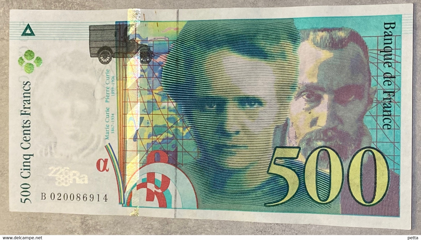 Billet De 500 Francs Pierre Et Marie Curie De 1994 / Alph B 020086914 / Vendu En L’état - 500 F 1994-2000 ''Pierre Et Marie Curie''