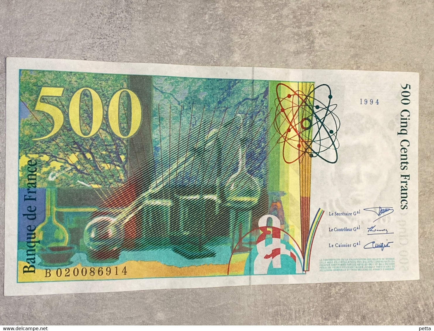 Billet De 500 Francs Pierre Et Marie Curie De 1994 / Alph B 020086914 / Vendu En L’état - 500 F 1994-2000 ''Pierre En Marie Curie''