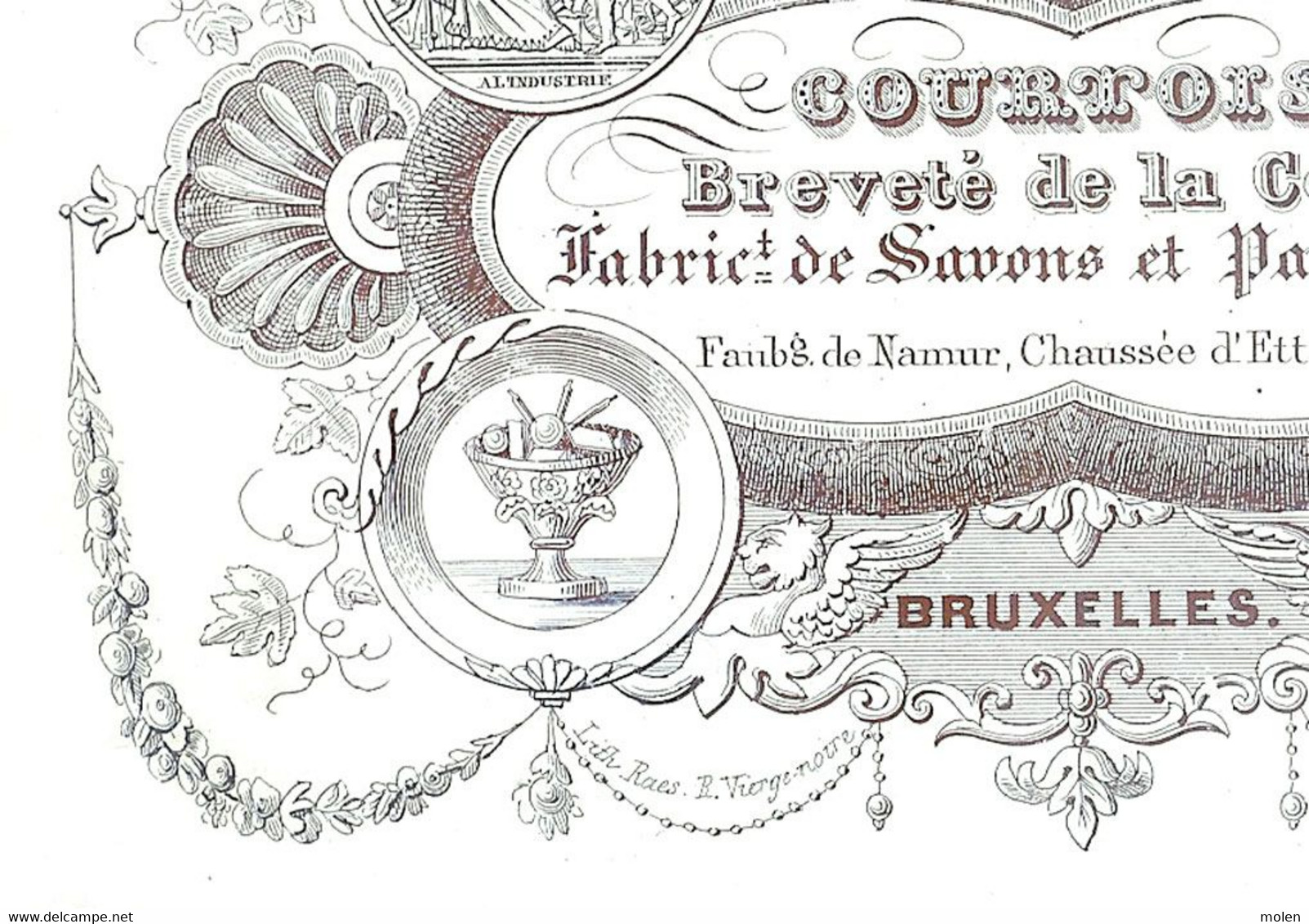 FABRIQUE DE SAVONS PARFUM COURTOIS CH D ETTERBEEK Ca1850 BRUXELLES SAVON ZEEP SOAP CARTE PORCELAINE PORSELEINKAART 1284 - Drogerie & Parfümerie