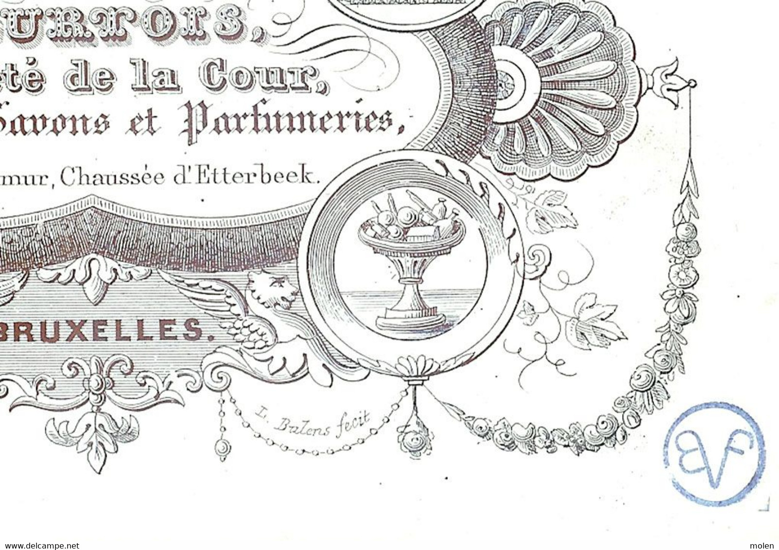 FABRIQUE DE SAVONS PARFUM COURTOIS CH D ETTERBEEK Ca1850 BRUXELLES SAVON ZEEP SOAP CARTE PORCELAINE PORSELEINKAART 1284 - Perfumería & Droguería