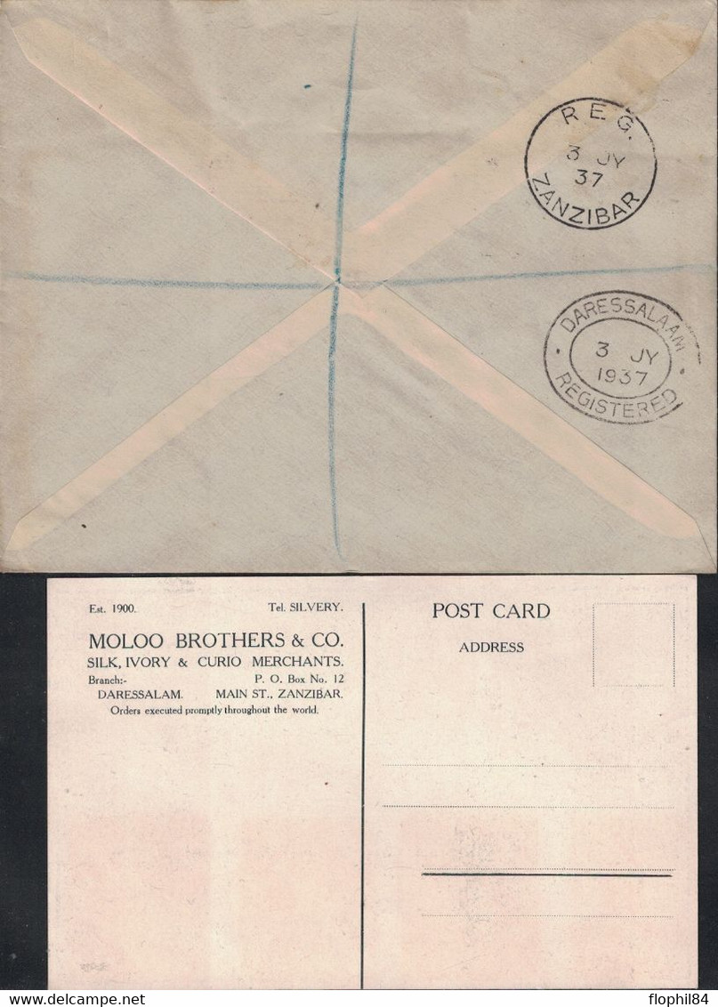 ZANZIBAR - LETTRE RECOMMANDEE AERIENNE - BEL AFFRANCHISSEMENT - POST OFFICE ZANZIBAR /EMPIRE AIR MAIL/ FIRST FLIGHT - AV - Zanzibar (...-1963)