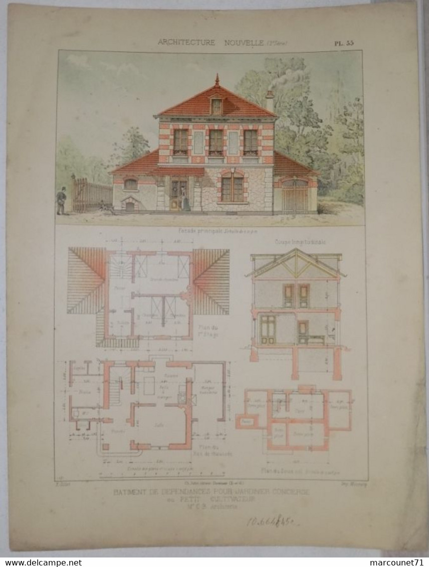 RARE ET ANCIEN DOCUMENT PLAN ARCHITECTE ARCHITECTURE NOUVELLE 1900 MAISON BÂTIMENT JARDINIER CONCIERGE  CULTIVATEUR - Architecture