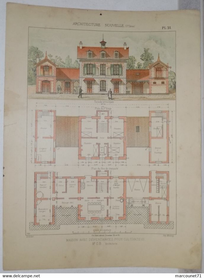 RARE ET ANCIEN DOCUMENT PLAN ARCHITECTE ARCHITECTURE NOUVELLE 1900 MAISON AVEC DÉPENDANCES POUR  CULTIVATEUR - Architecture