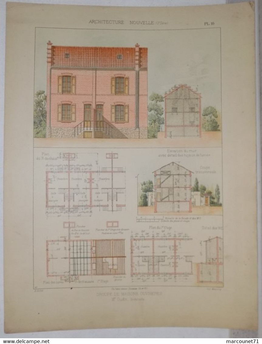 RARE ET ANCIEN DOCUMENT PLAN ARCHITECTE ARCHITECTURE NOUVELLE 1900 MAISONS OUVRIÈRES - Architectuur