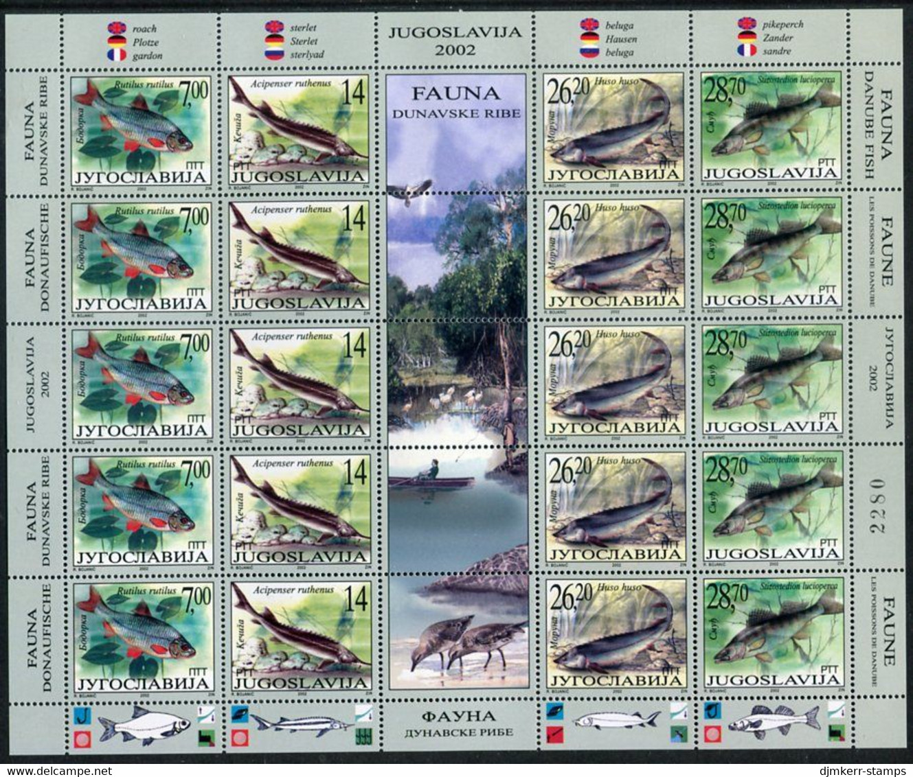 YUGOSLAVIA 2002 Danube Fish Sheet MNH / **.  Michel 3072-75 - Blokken & Velletjes