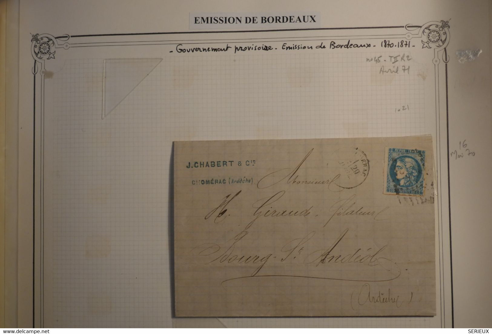 AM14 FRANCE  BELLE  LETTRE  1871++ OMERAC POUR BOURG ST ANDEOL  ++ EMISSION  DE BORDEAUX N°46 + ++ AFFRANCH. INTERESSANT - 1870 Bordeaux Printing