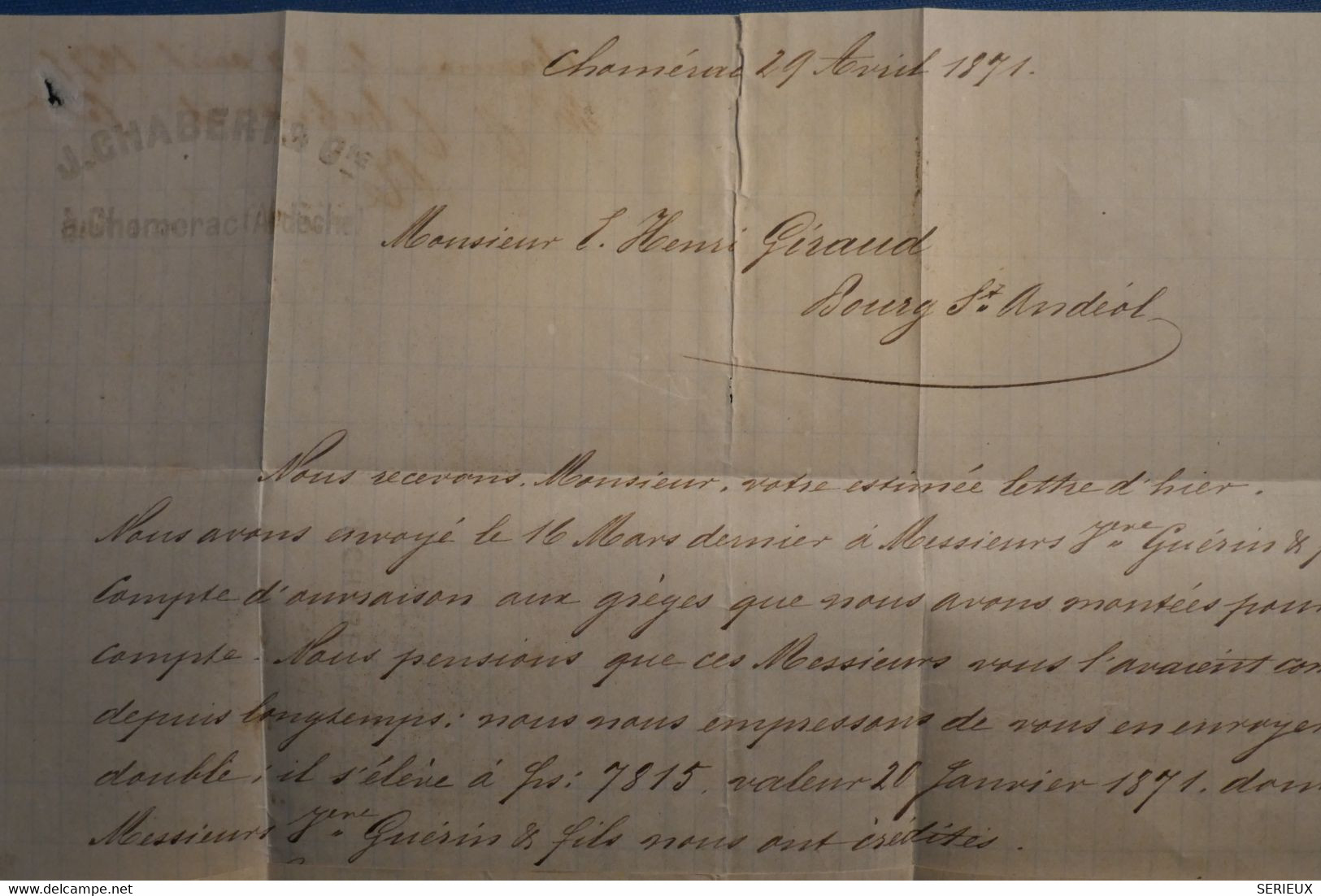 AM14 FRANCE  BELLE  LETTRE  1871++ OMERAC POUR BOURG ST ANDEOL  ++ EMISSION  DE BORDEAUX N°46 + ++ AFFRANCH. INTERESSANT - 1870 Emisión De Bordeaux