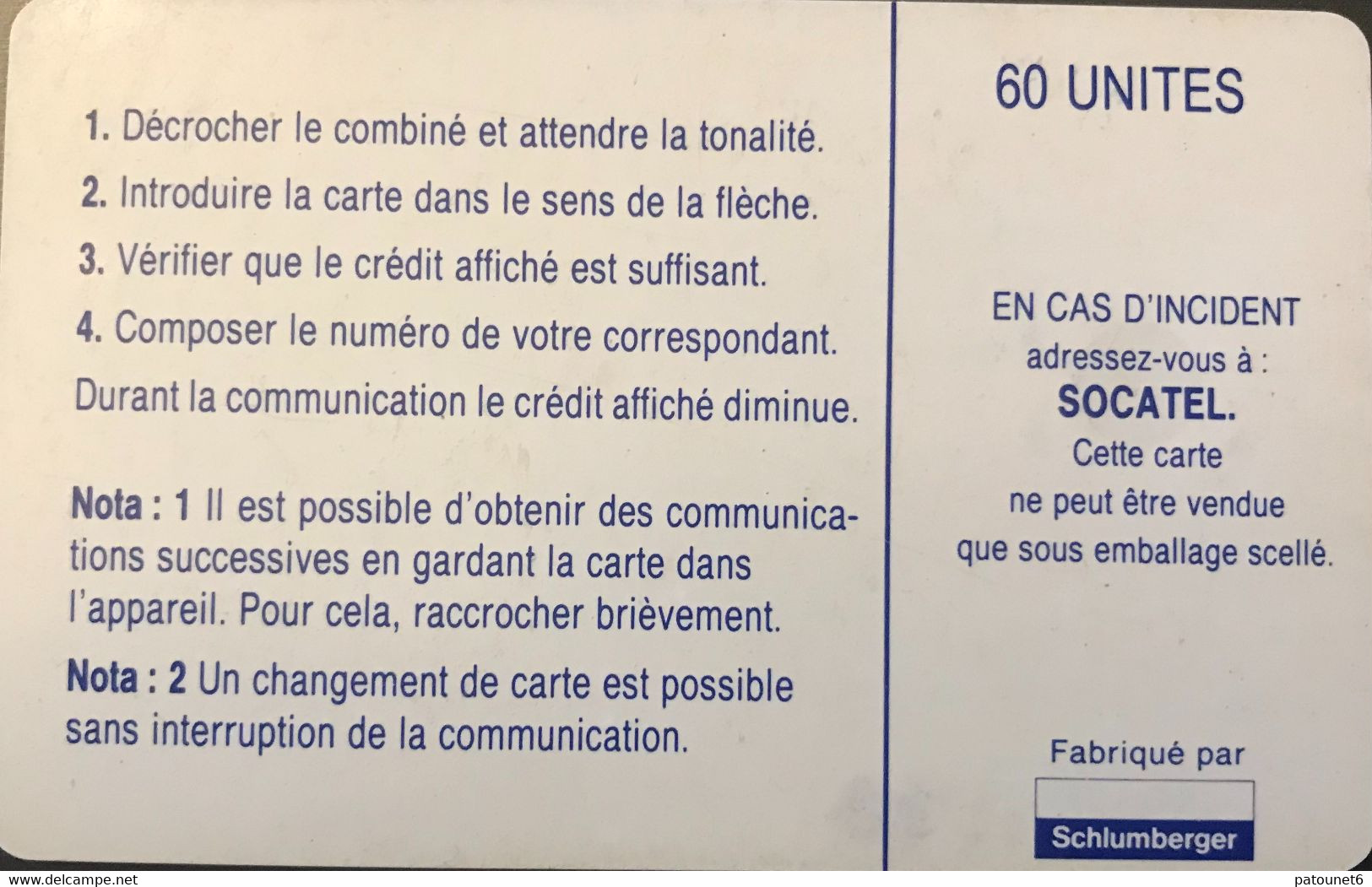 CENTRAFRICAINE (République)  -  Phonecard  -  SOCATEL 60 Unités  -  SC 7 - Centrafricaine (République)
