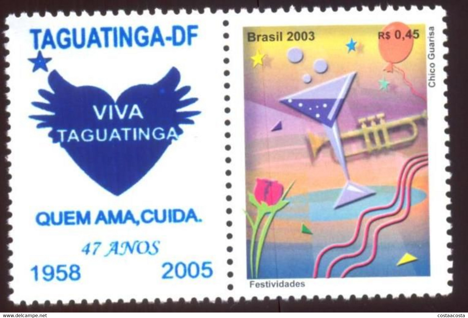 CITY - 47 YEARS OF THE CITY OF TAGUATINGA - BRASILIA - HEART - Personalized Stamps