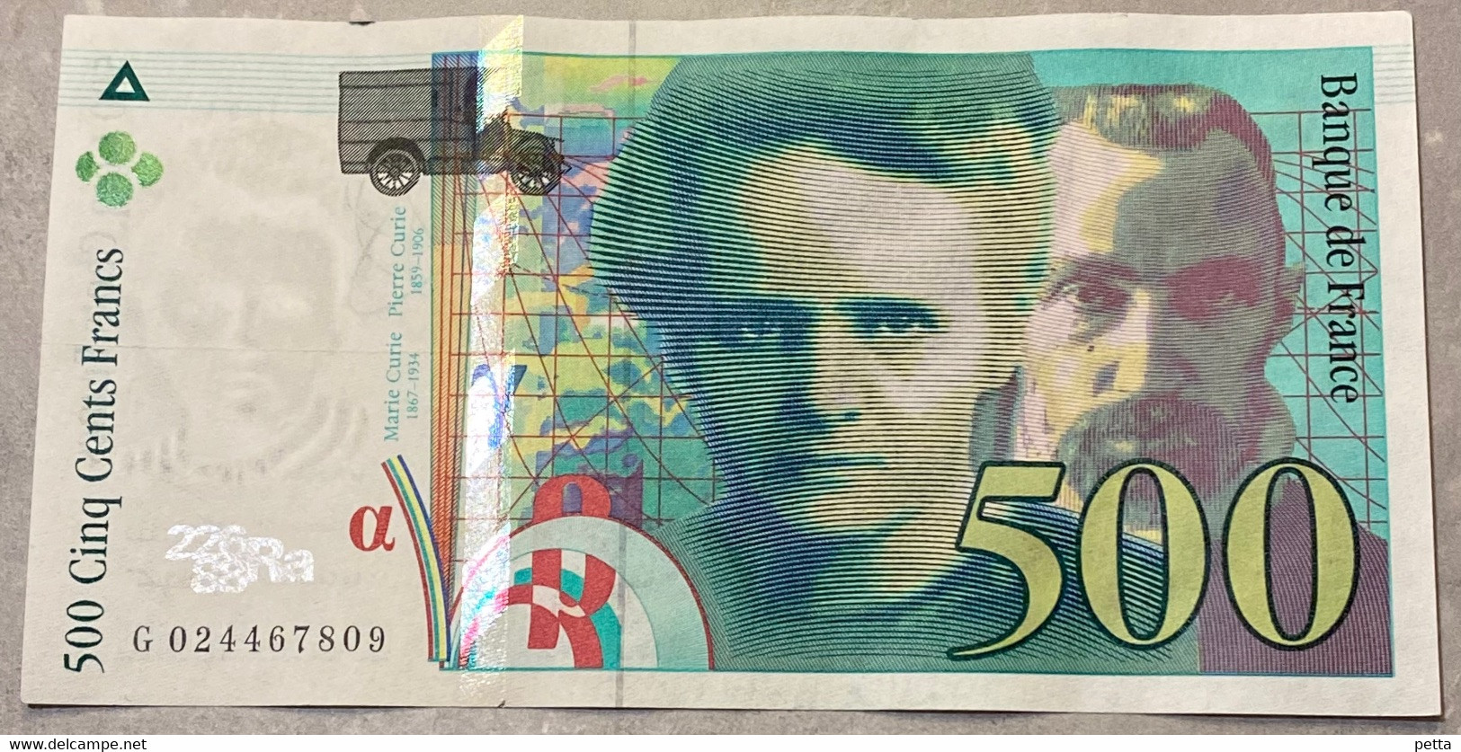 Billet De 500 Francs Pierre Et Marie Curie De 1994 / Alph G 024467809 / Vendu En L’état - 500 F 1994-2000 ''Pierre Et Marie Curie''