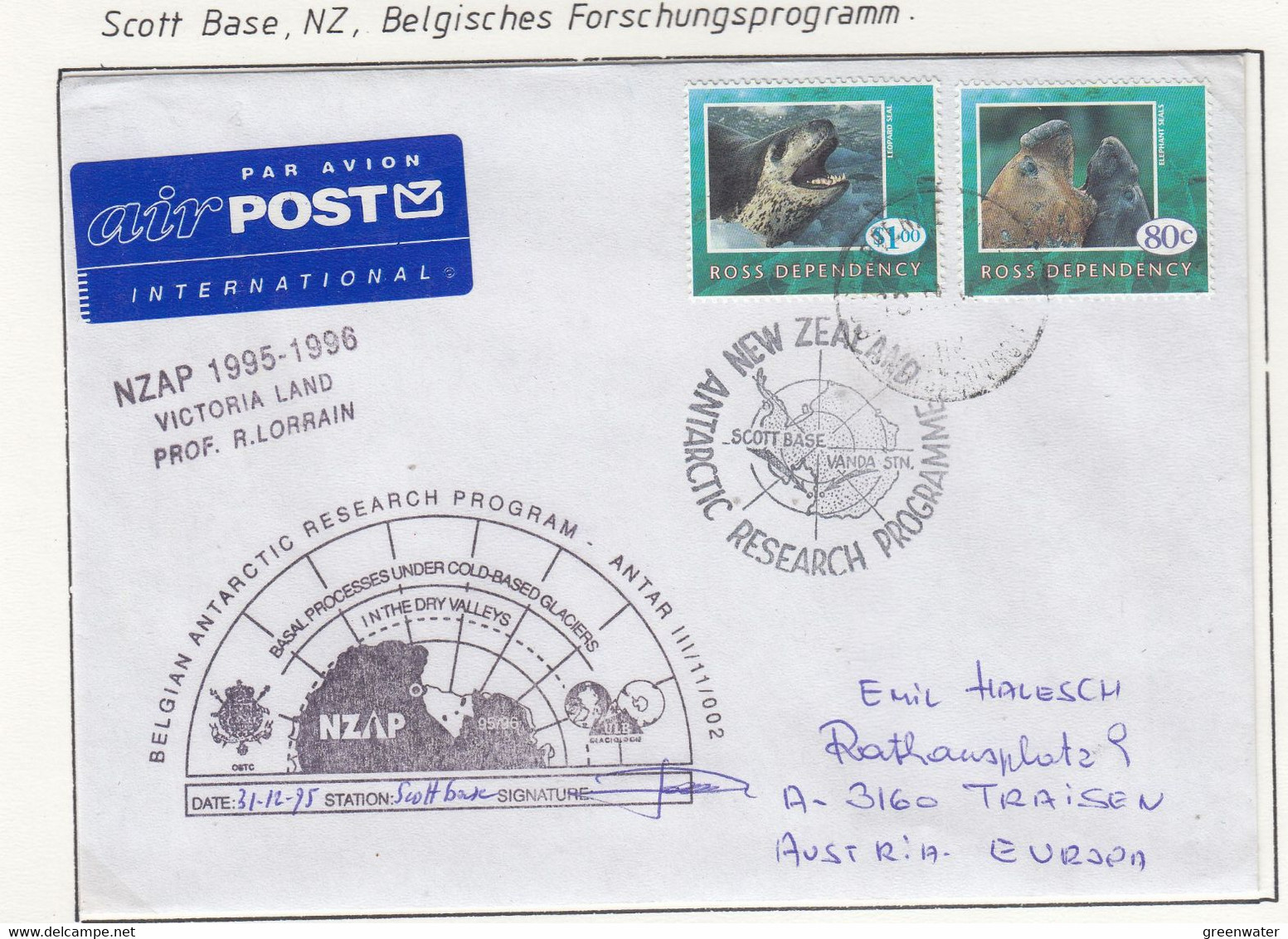 Ross Dependency 1996 Belgian Antarctic Research Program Antar Cover Ca 1996 (AB217A) - Lettres & Documents