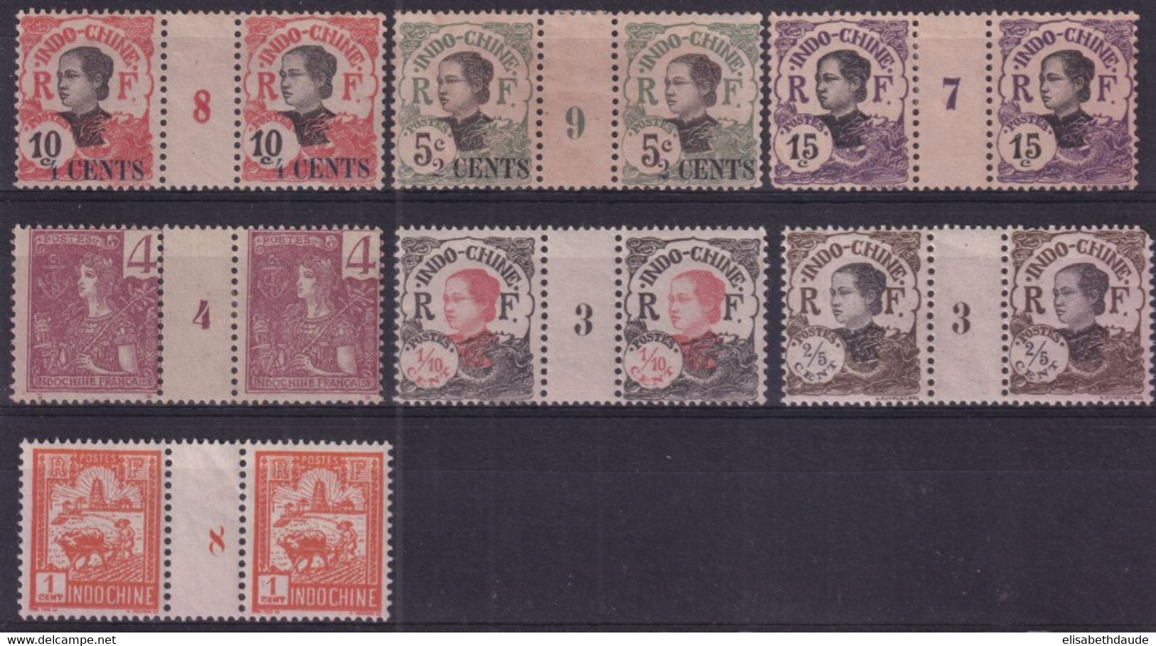 INDOCHINE - MILLESIMES - YVERT N°26 (*) + N°46 (*) + N°75/76 (*) + N°96 ET 98 ** MNH + N°127 ** MNH - COTE = 147 EUR - Neufs