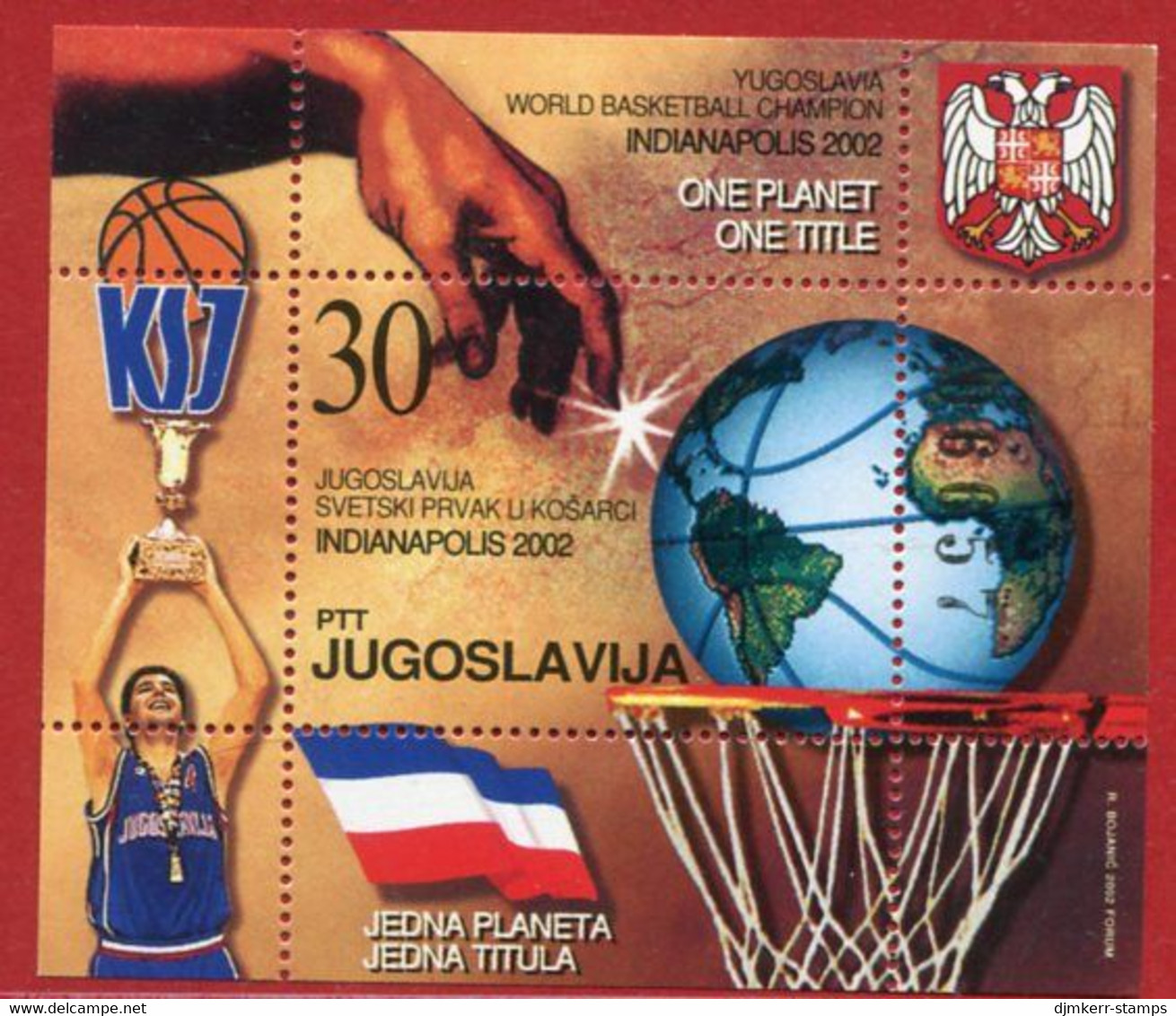 YUGOSLAVIA 2002 Basketball Winners Block MNH / **.  Michel Block 54 - Ungebraucht