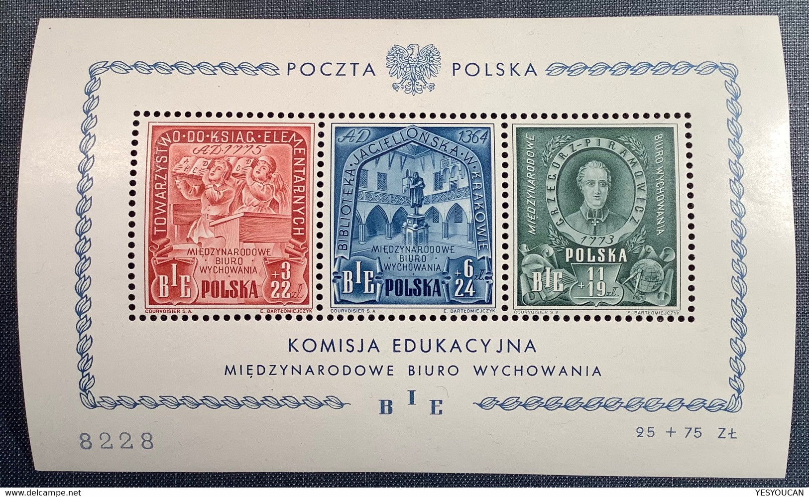 1946 Mi Block 9 VF MNH** BIE Souvenir Sheet Bureau International D’ Education (Poland Polen Pologne UN UNO Bloc11 BF - Blokken & Velletjes