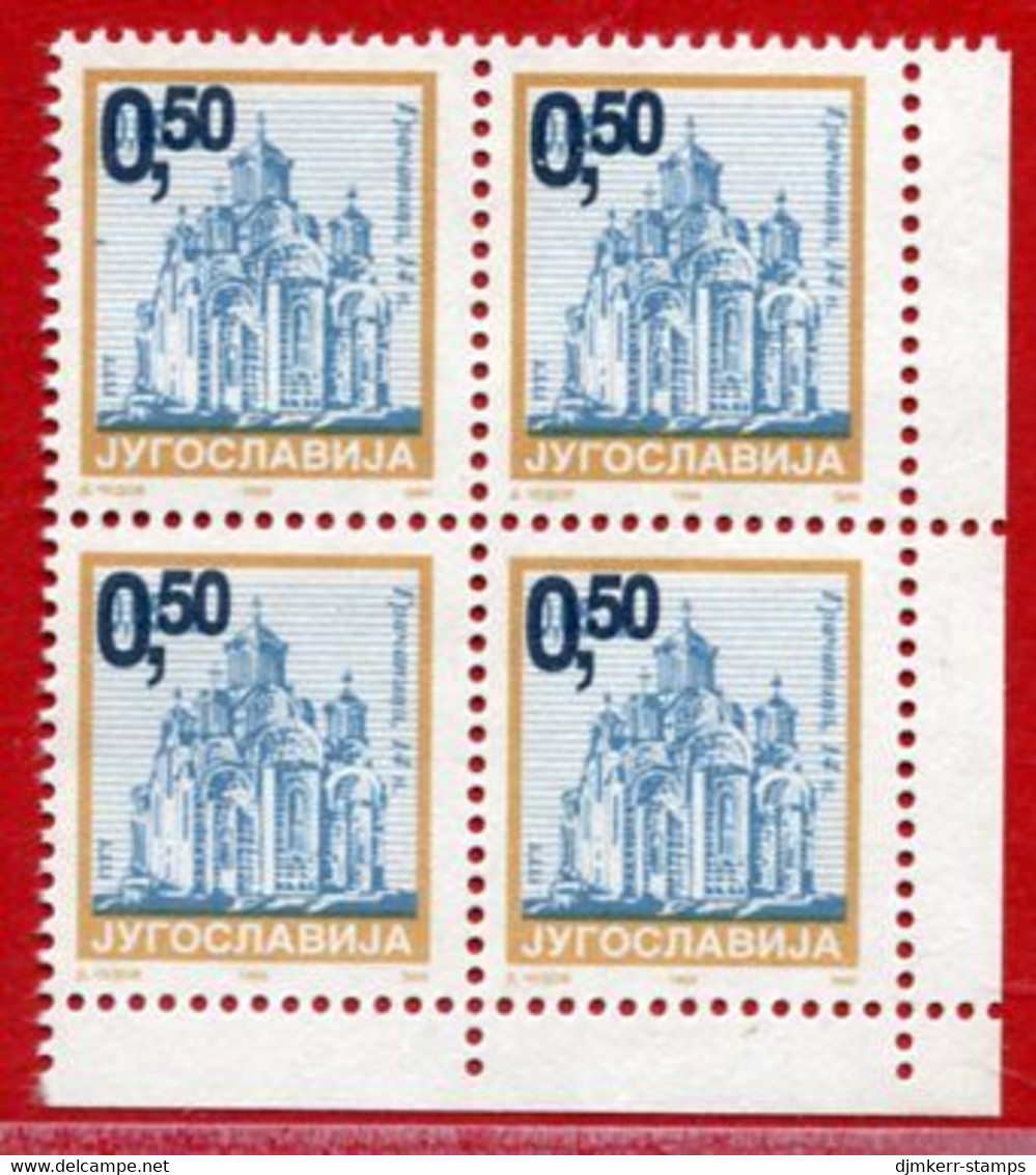 YUGOSLAVIA 2002 Surcharge 0.50 On 0.05 ND Block Of 4 MNH / **.  Michel 3091 - Unused Stamps