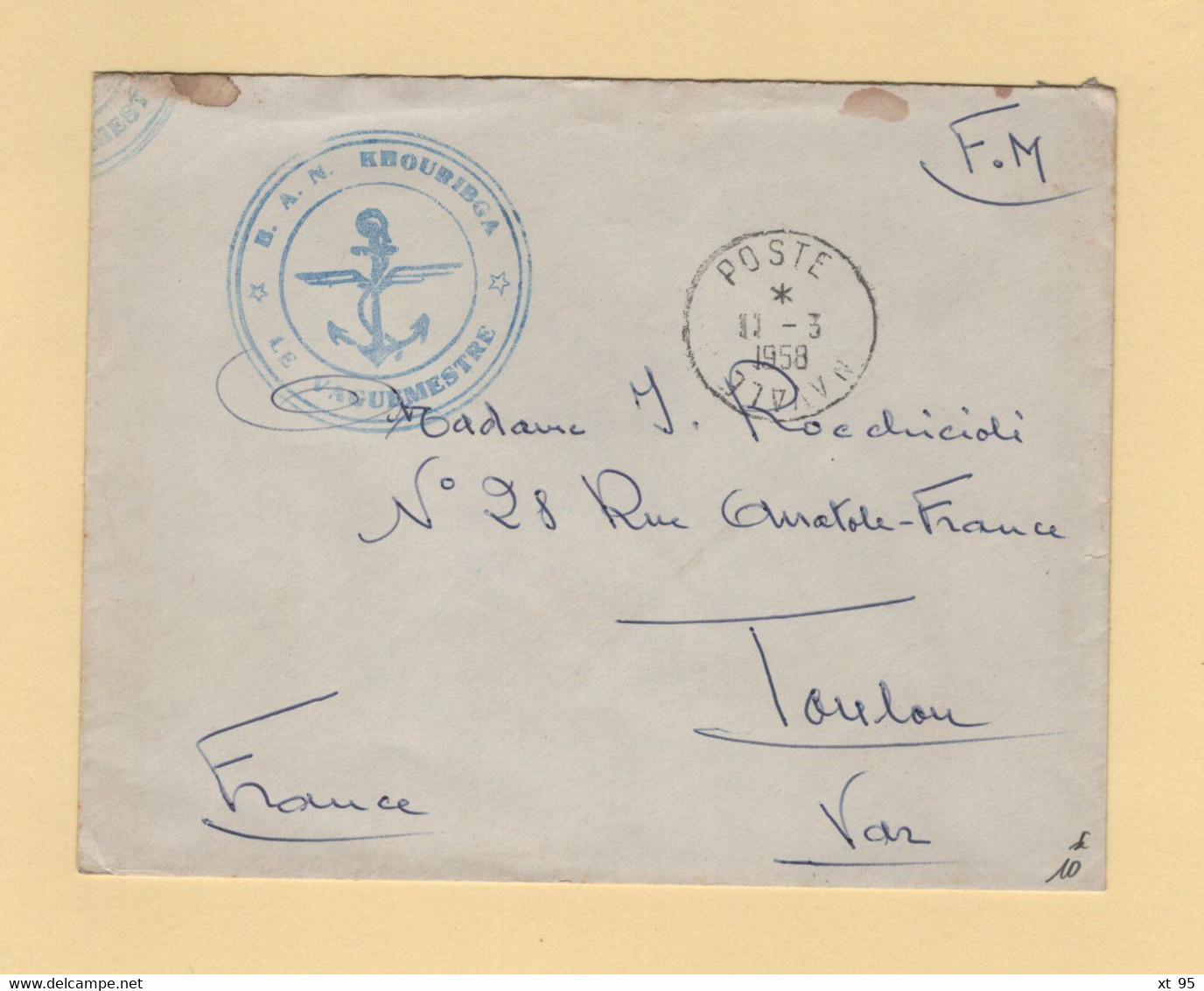 Poste Navale - BAN Khouribga - Maroc - 11-3-1958 - Scheepspost