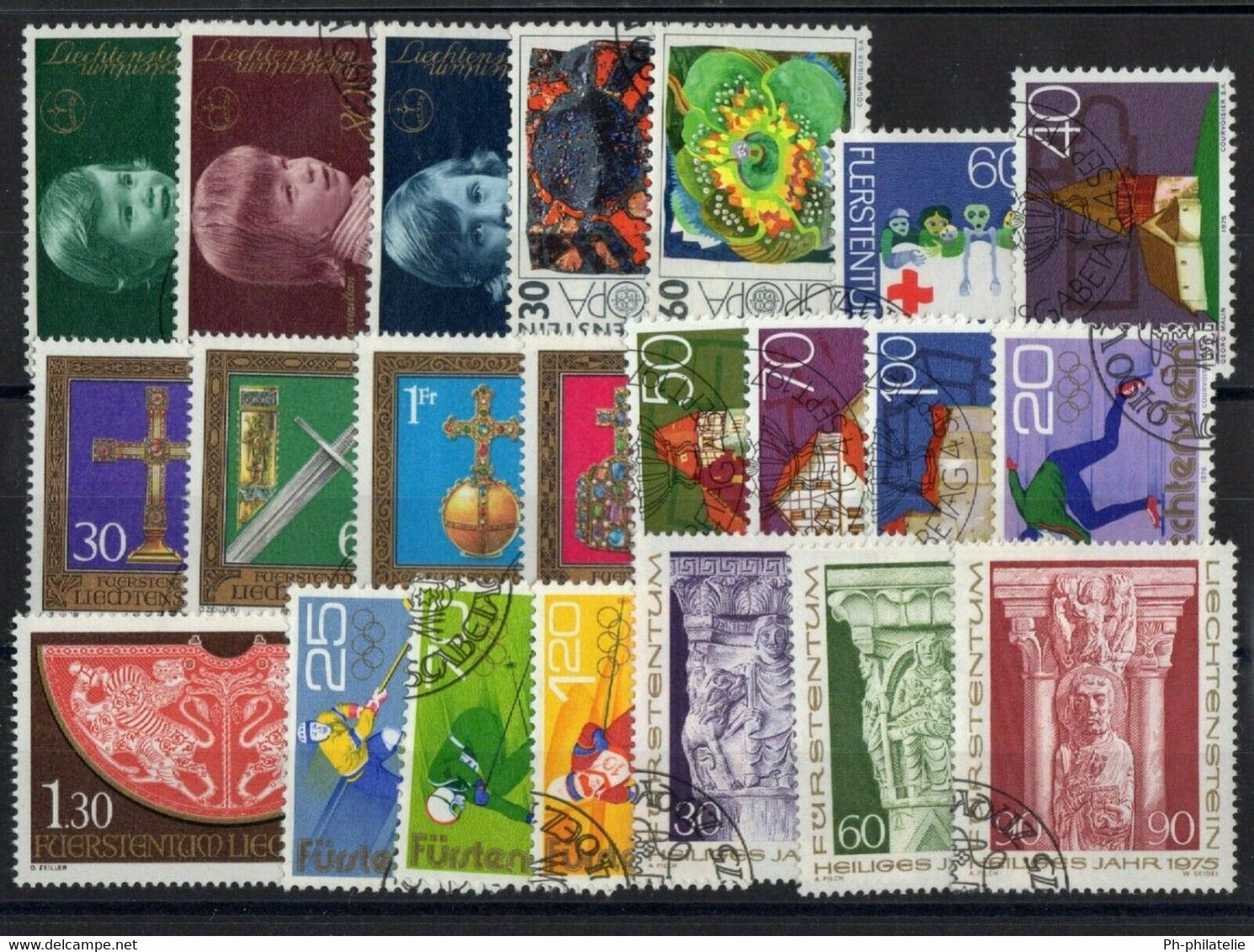 LIECHTENSTEIN: ANNEE COMPLETE 1975 DE 22 TIMBRES OBLIT N°563/584 - Oblitérés