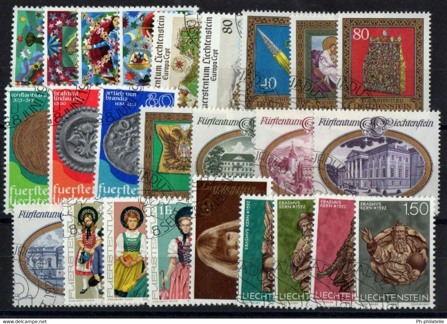 LIECHTENSTEIN: ANNEE COMPLETE 1977 DE 25 TIMBRES OBLIT N°608/632 - Oblitérés