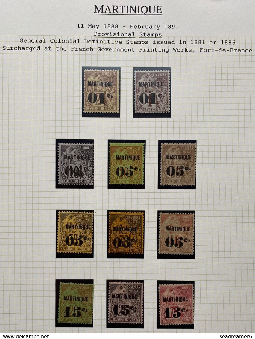Colonies Martinique Série Du N°7 à 18 * (sauf 9 & 15 Bien Sur) Très Frais & TTB Cote Yvert : + 910 € - Neufs