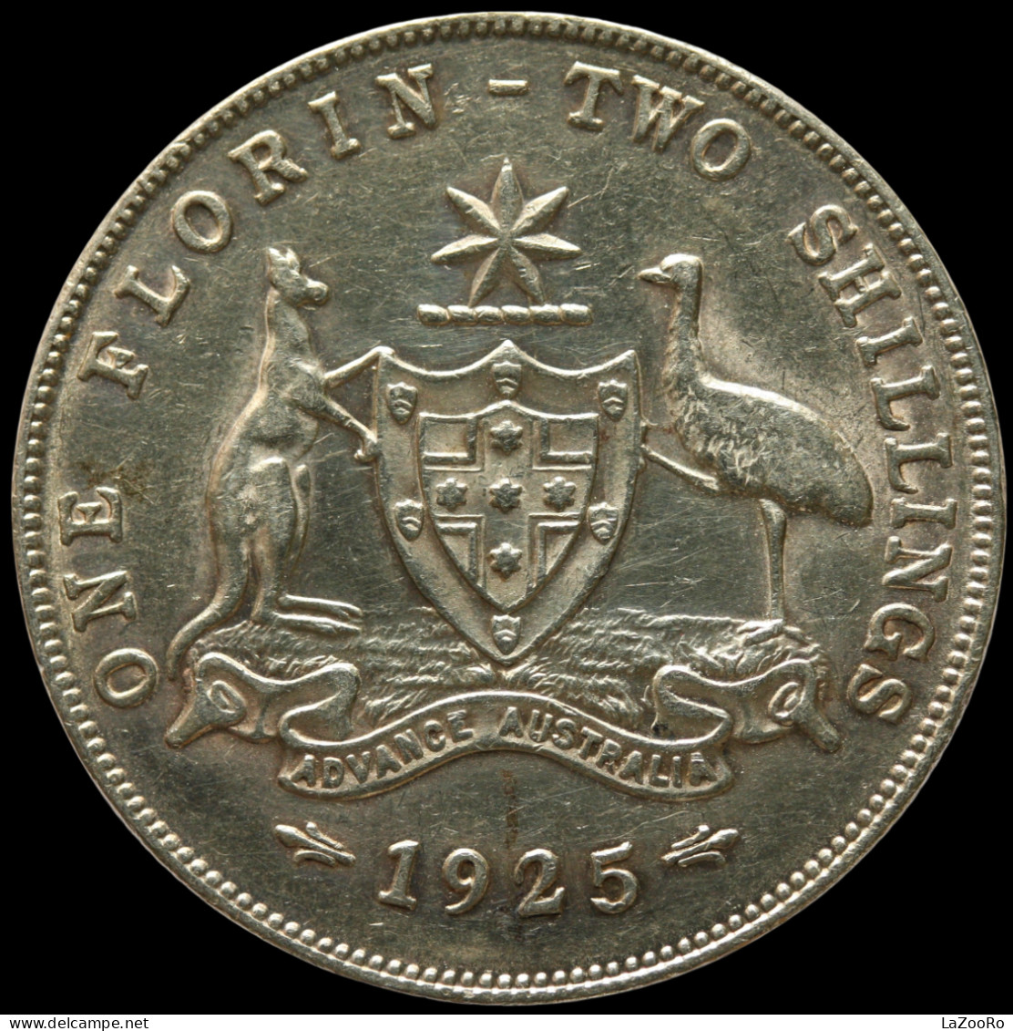 LaZooRo: Australia 1 Florin 1925 UNC Die Crack - Silver - Florin