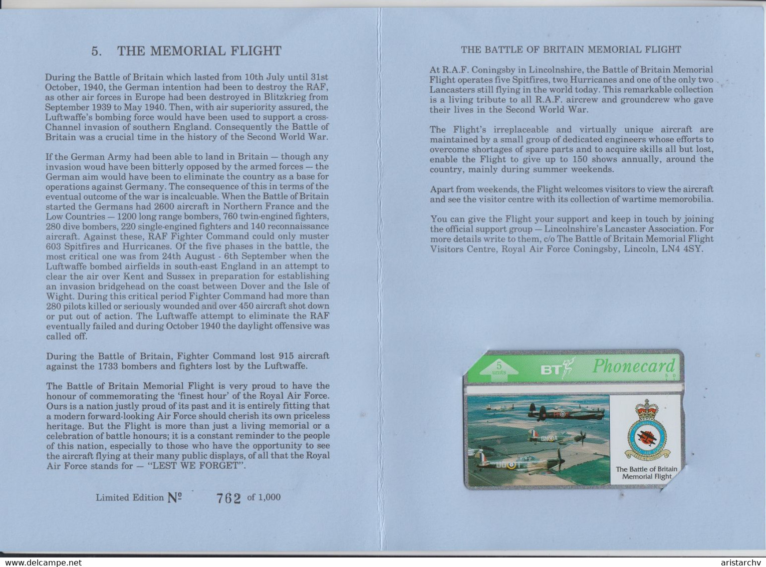 UNITED KINGDOM 1993 BATTLE OF BRITAIN MEMORIAL FLIGHT MINT IN FOLDER - BT Ensembles De Collection