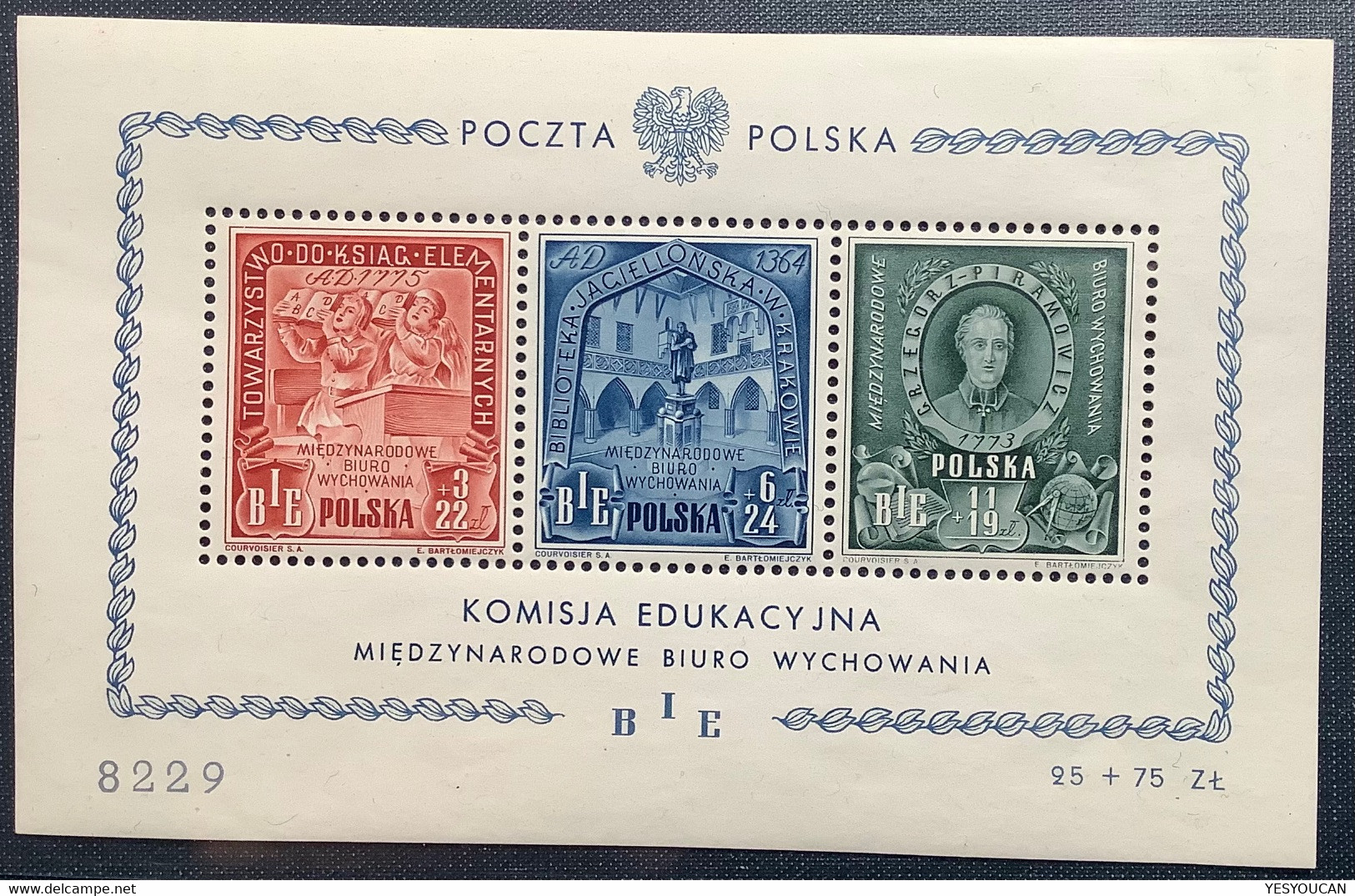 1946 Mi Block 9 XF MNH** BIE Souvenir Sheet Bureau International D’ Education(Poland Polen Pologne UNO UN Bloc 11 - Blocs & Hojas