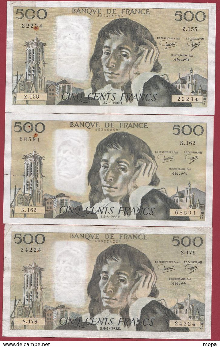 France 500 Francs "Pascal" 14 Billets Les  Dates Sont  Différentes (PRIX DE DEPART CASSE) Dans L 'état - 500 F 1968-1993 ''Pascal''