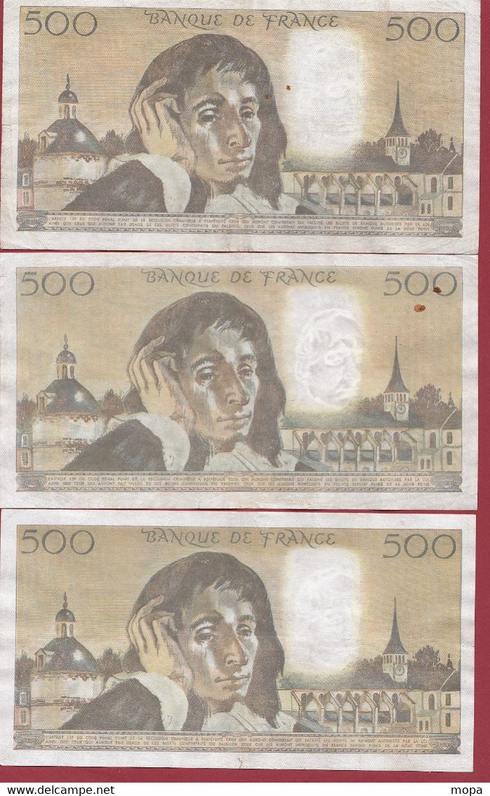France 500 Francs "Pascal" 14 Billets Les  Dates Sont  Différentes (PRIX DE DEPART CASSE) Dans L 'état - 500 F 1968-1993 ''Pascal''