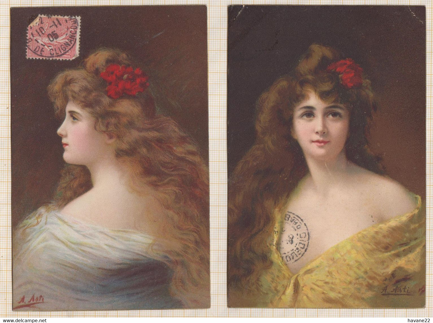 21B3020 Illustrateur ASTI Lot De 2 Cartes Portrait De Femme - Asti