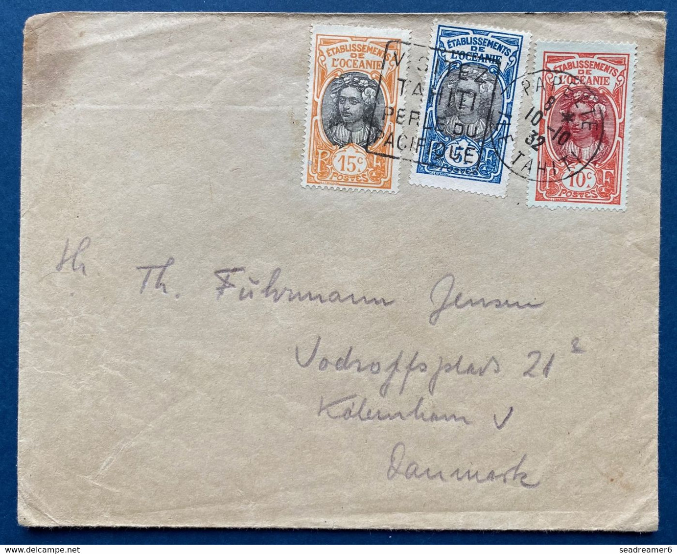 Océanie Lettre TAHITI A Entete Des Iles Galapagos 1932 N°25, 26 & 47 Oblitérés Daguin De Papeete Pour Le Danemark RR - Covers & Documents