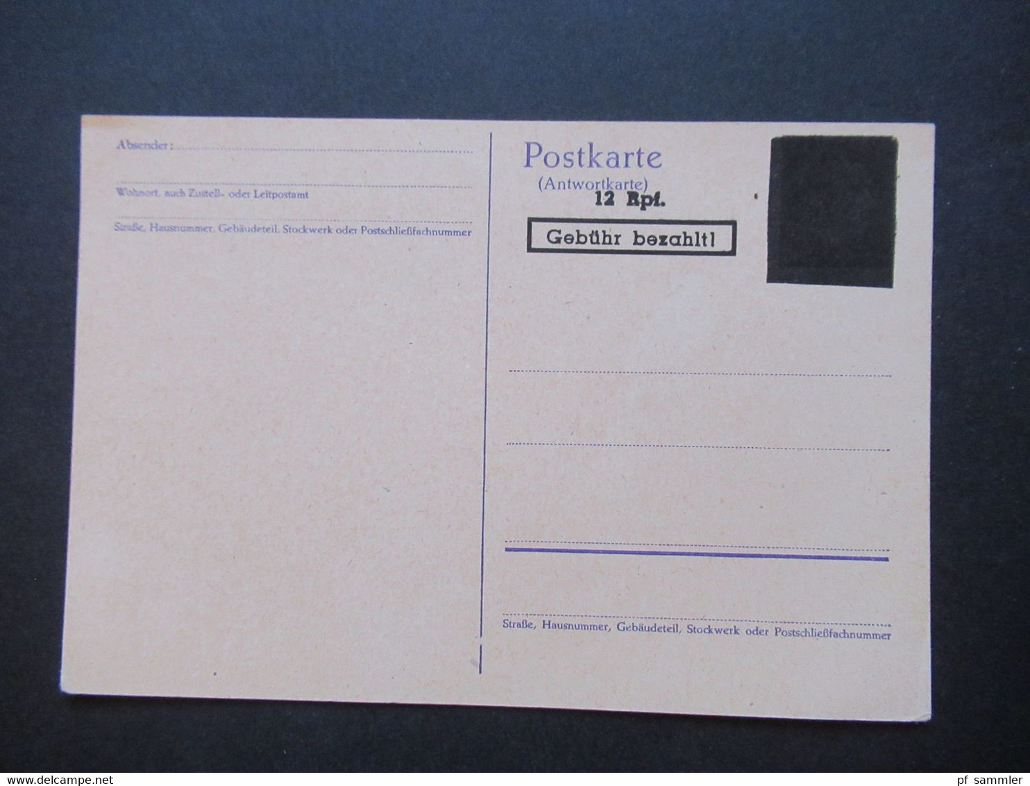 GA Franz. Zone Aufbrauchsausgabe OPD Neustadt (Haardt) Hitler GA Antwortkarte Mit Überdruck 12 Rpf. Gebühr Bezahlt - Other & Unclassified