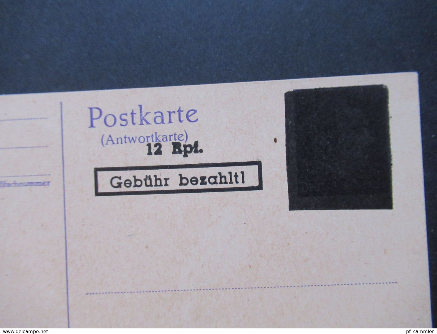 GA Franz. Zone Aufbrauchsausgabe OPD Neustadt (Haardt) Hitler GA Antwortkarte Mit Überdruck 12 Rpf. Gebühr Bezahlt - Otros & Sin Clasificación