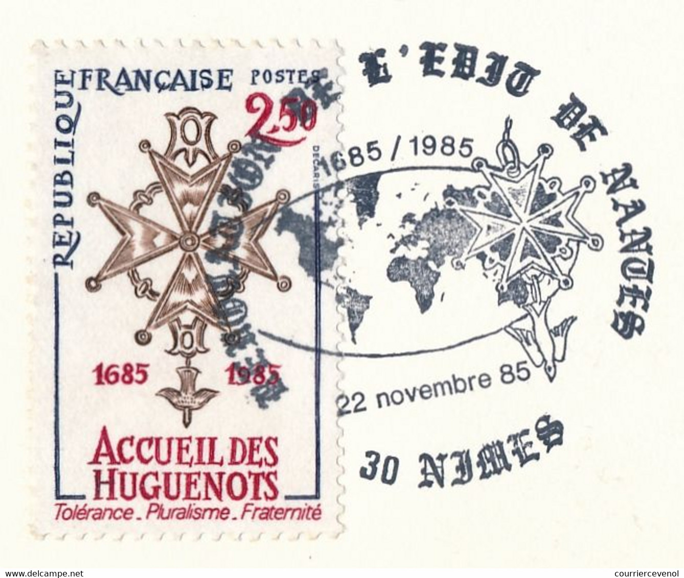 FRANCE => Carte Maximum - 2,50 Accueil Des Huguenots - Obl "révovation De L'Edit De Nantes - 22 Nov 1985" NIMES - Cristianismo