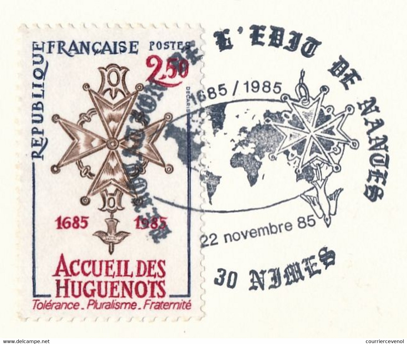FRANCE => Carte Maximum - 2,50 Accueil Des Huguenots - Obl "révovation De L'Edit De Nantes - 22 Nov 1985" NIMES - Christianity
