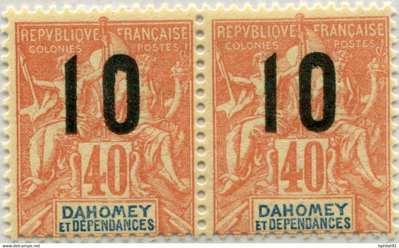 !!! DAHOMEY. N°39Aa, PAIRE AVEC SURCHARGE ESPACÉE TENANT À NORMAL, NEUVE * - Ungebraucht