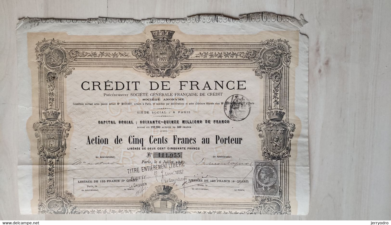 CREDIT De FRANCE - 1881 With 10 C. TIMBRE FISCAL - QUITTANCES RECUS ET DECHARGES* - A - C