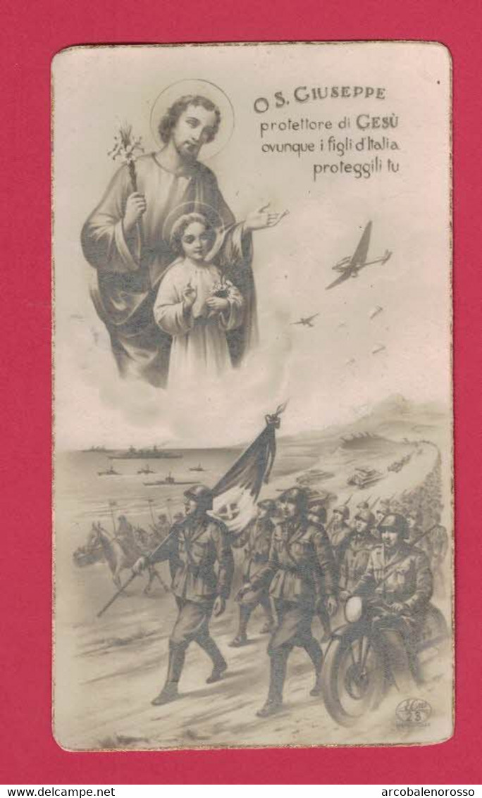 SANTINO DI SERIE MILITARE GESU' SAN GIUSEPPE PROTEGGI I FIGLI D'ITALIA RETROP BIANCO - Imágenes Religiosas