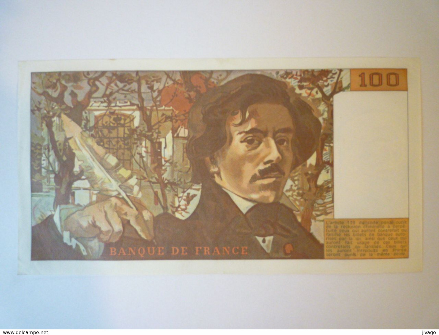 2022 - 168  BILLET De 100F  Eugène DELACROIX  W. 77  (1984)  XXX - 100 F 1978-1995 ''Delacroix''