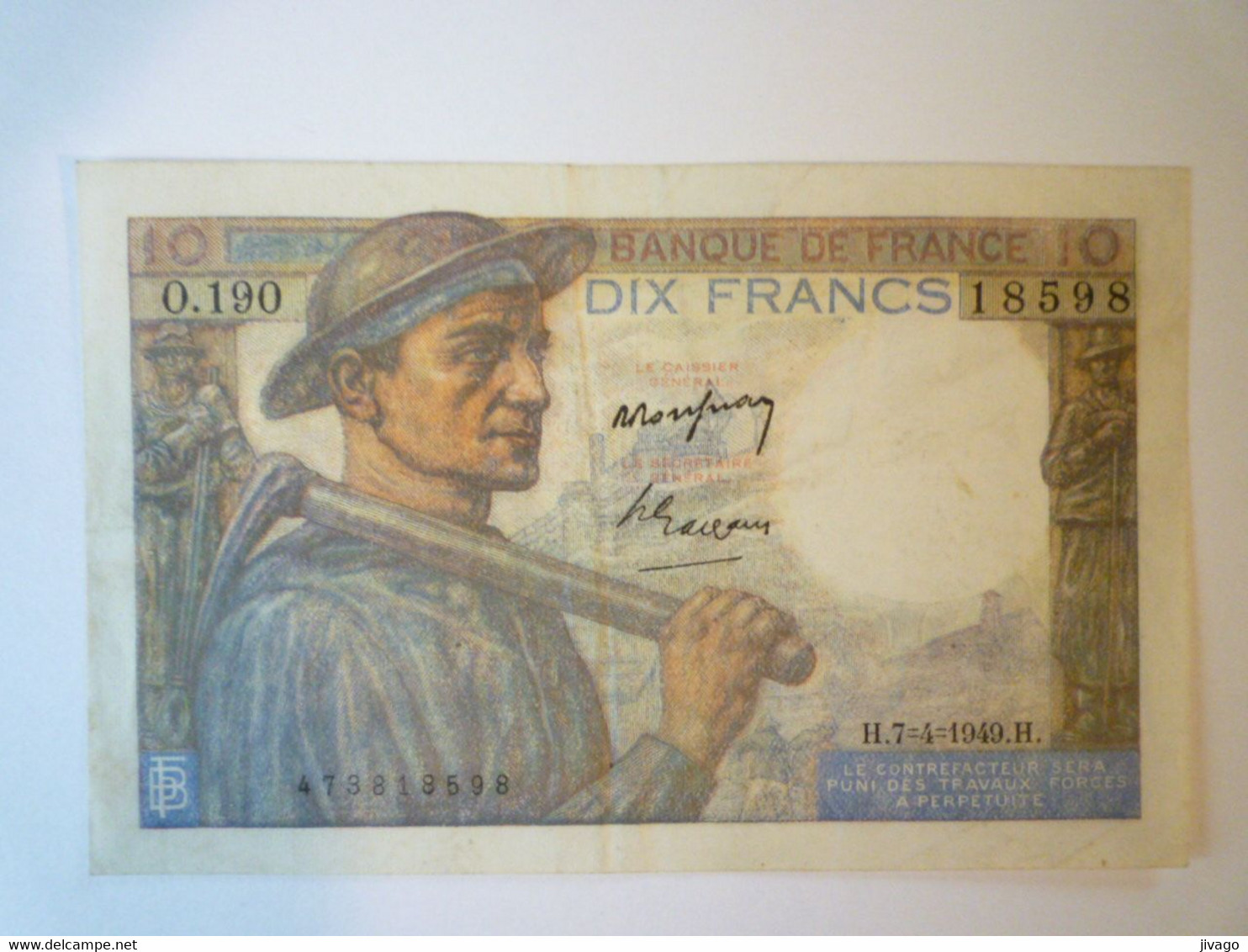 2022 - 170  BILLET De 10F  MINEUR  O.190  Du H. 7 - 4 - 1949 H.  XXX - 10 F 1941-1949 ''Mineur''