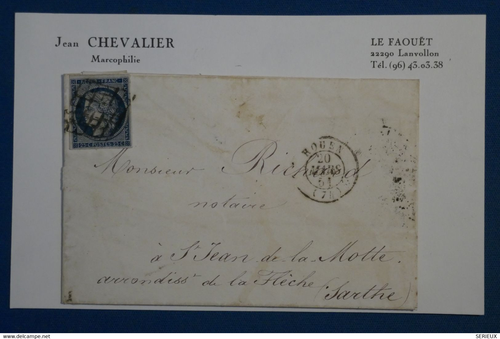 AM15 FRANCE BELLE LETTRE  1851 ROUEN POUR ST JEAN DE LA MOTTE  +N°4 +++AFFRANCH. PLAISANT - 1849-1850 Cérès