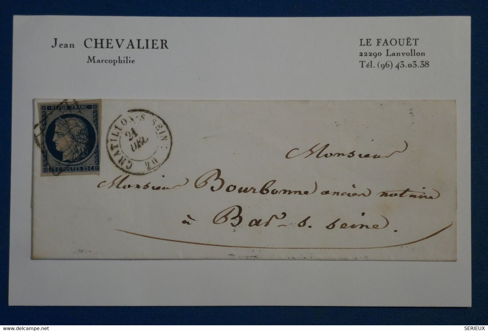 AM15 FRANCE BELLE LETTRE  1850 CHATILLON  POUR BAR S SEINE  +N°4 +++AFFRANCH. PLAISANT - 1849-1850 Cérès