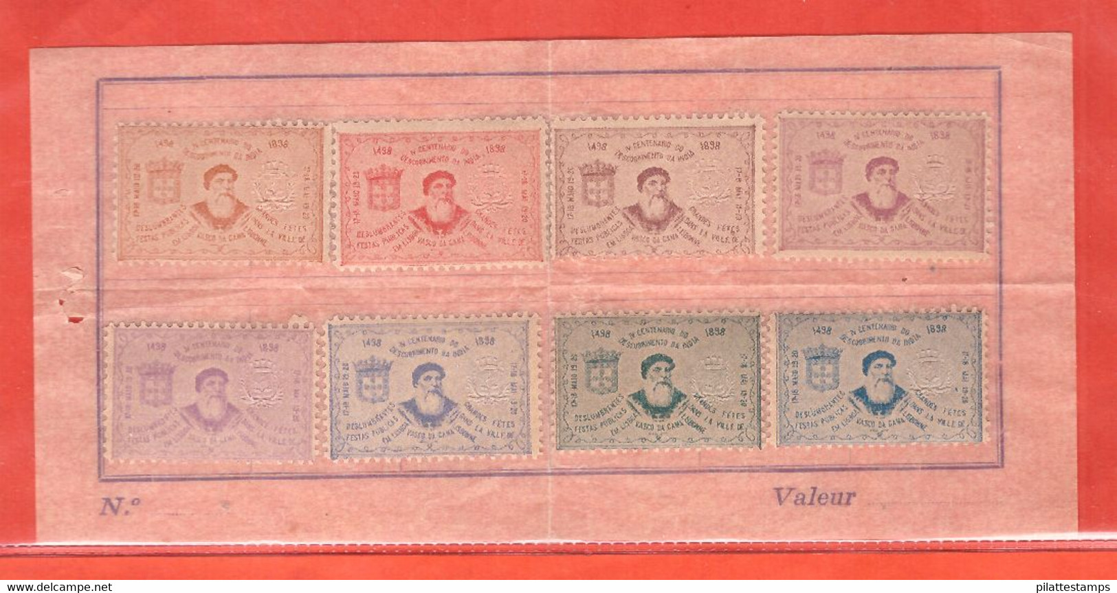 PORTUGAL 8 VIGNETTES DE 1898 VASCO DE GAMA LISBONNE COLLEES SUR PAPIER - Unused Stamps