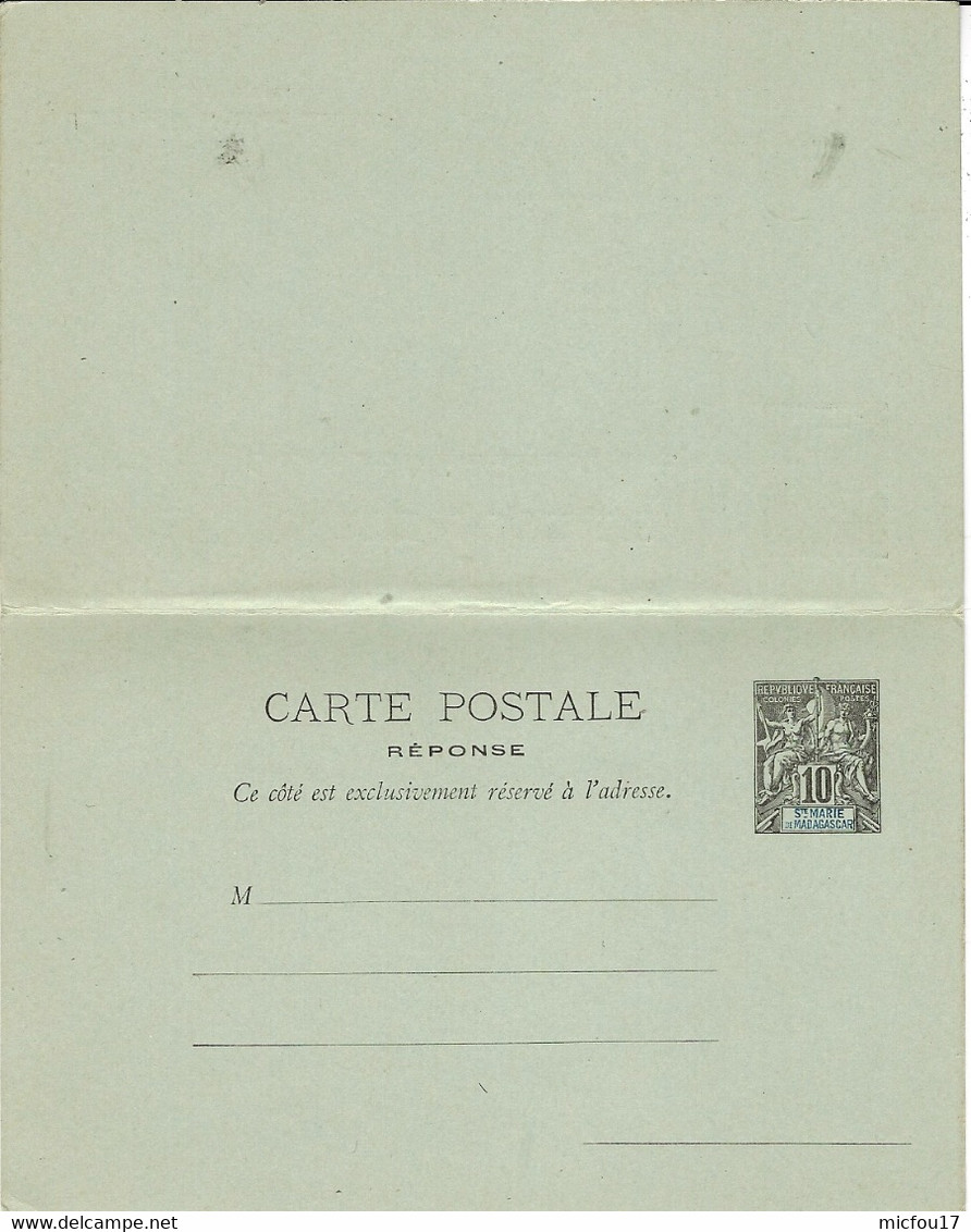 1892 - C P Avec REPONSE   10 C Groupe De Ste Marie De Madagascar   - Non Utilisée - Covers & Documents