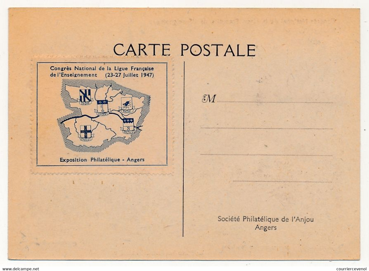 Congrès National De La Ligue Française De L'enseignement (23-27 Juillet 1947) - Vignette Au Dos Carte Phil. Cachet Tempo - Briefmarkenmessen