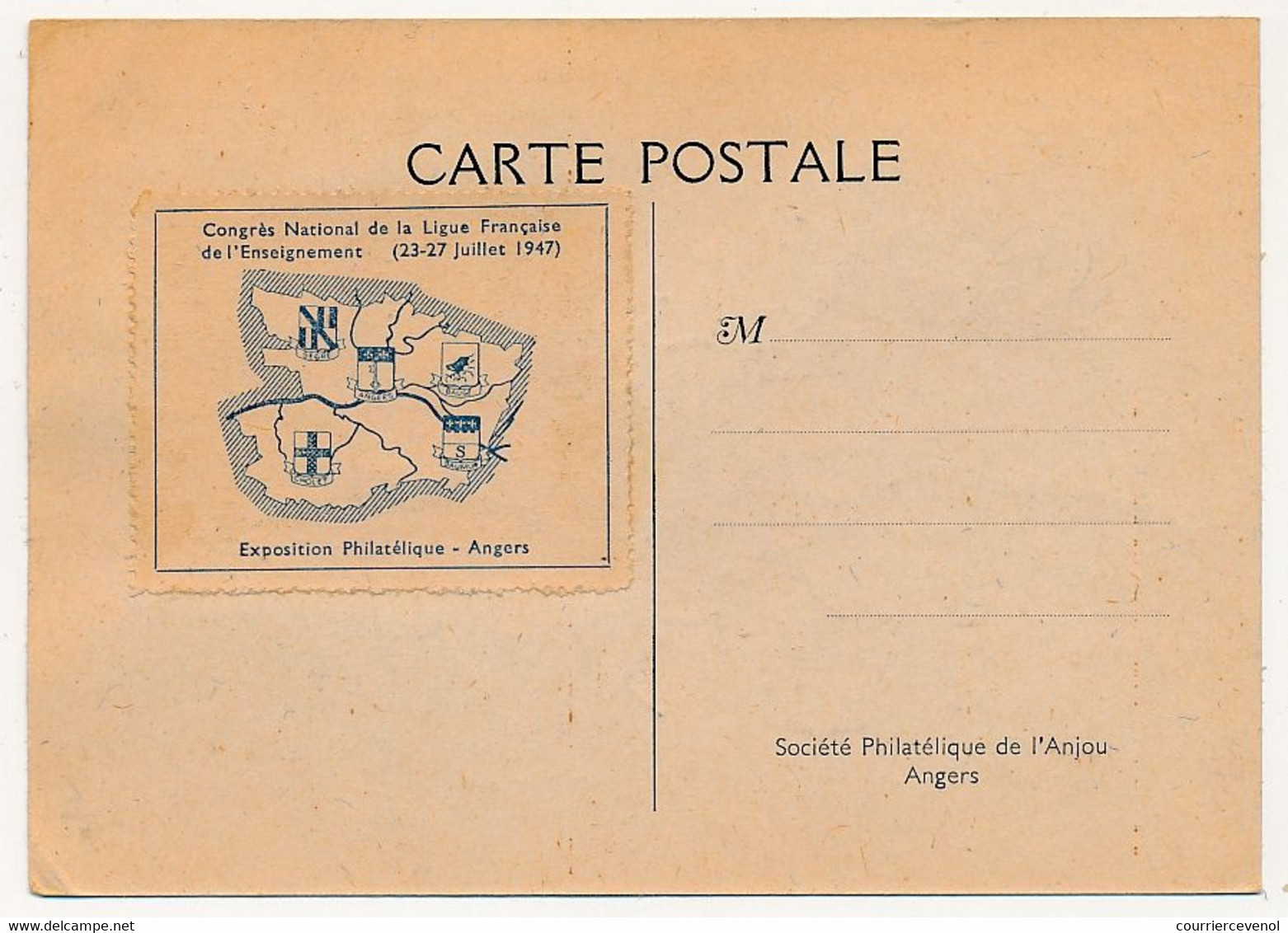 Congrès National De La Ligue Française De L'enseignement (23-27 Juillet 1947) - Vignette Au Dos Carte Phil. Cachet Tempo - Philatelic Fairs