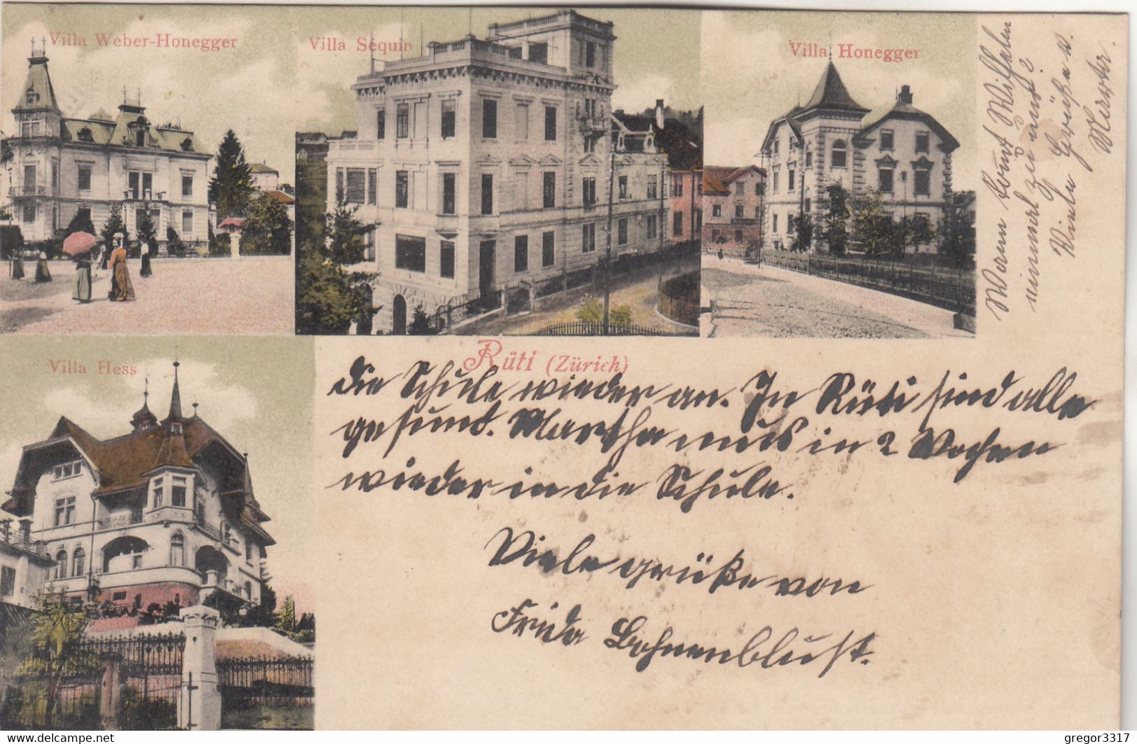 A6222) RÜTI - Zürich - Villa WEBER - HONEGGER - SEQUIN - HESS - Tolle LITHO Mit Villen - 30.07.1907 !! - Rüti