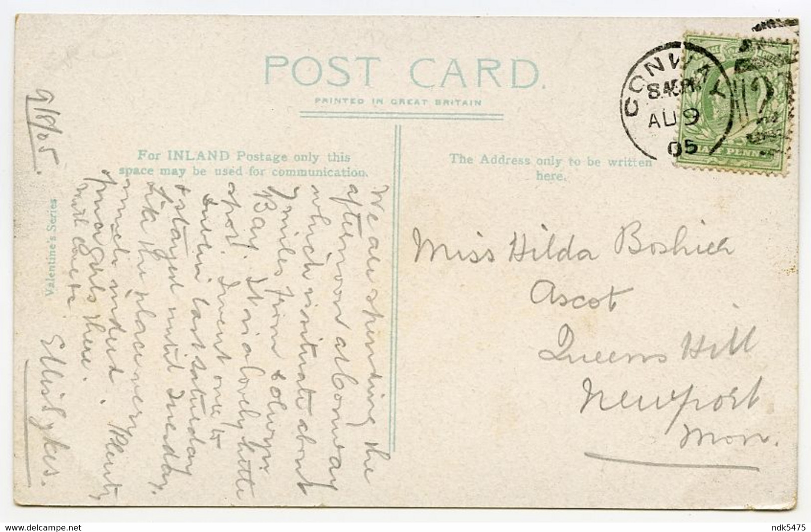 COLWYN BAY : PWLL-Y-CROCHAN HOTEL / POSTMARK - CONWAY (DUPLEX) / ADDRESS - NEWPORT, QUEENS HILL, ASCOT - Denbighshire