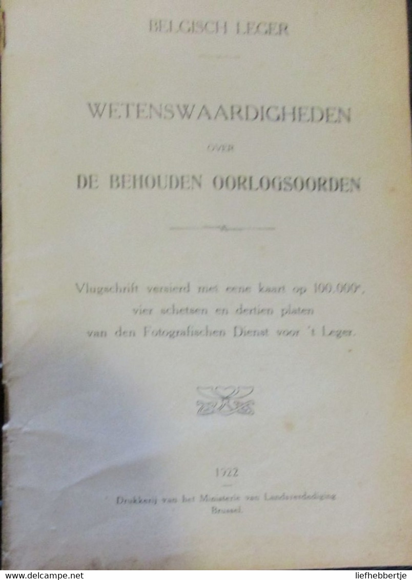 Wetenswaardigheden Over De Behouden Oorlogsoorden - 1922 - Guerra 1914-18